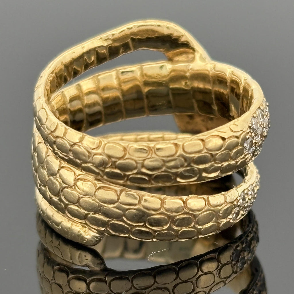 Coiled Serpent Snake Ring in 18K Gold with Pavé Diamonds and Ruby Eyes, 1.12ctw