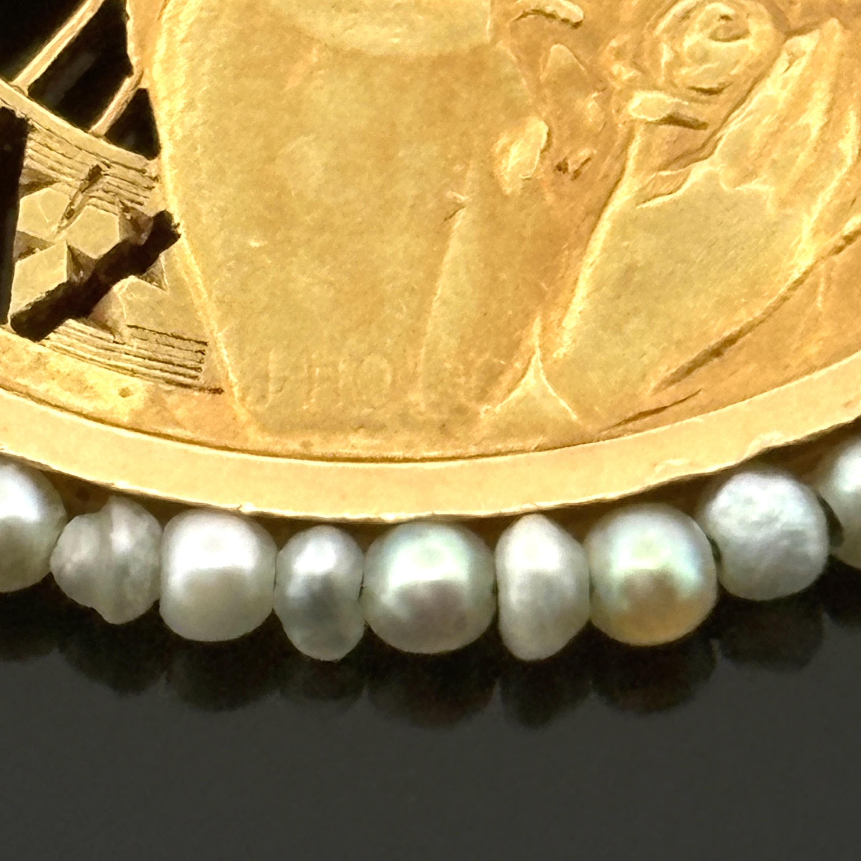 Vintage St. Thérèse of Lisieux 18K Solid Gold Medal, Diamond Halo & Seed Pearls