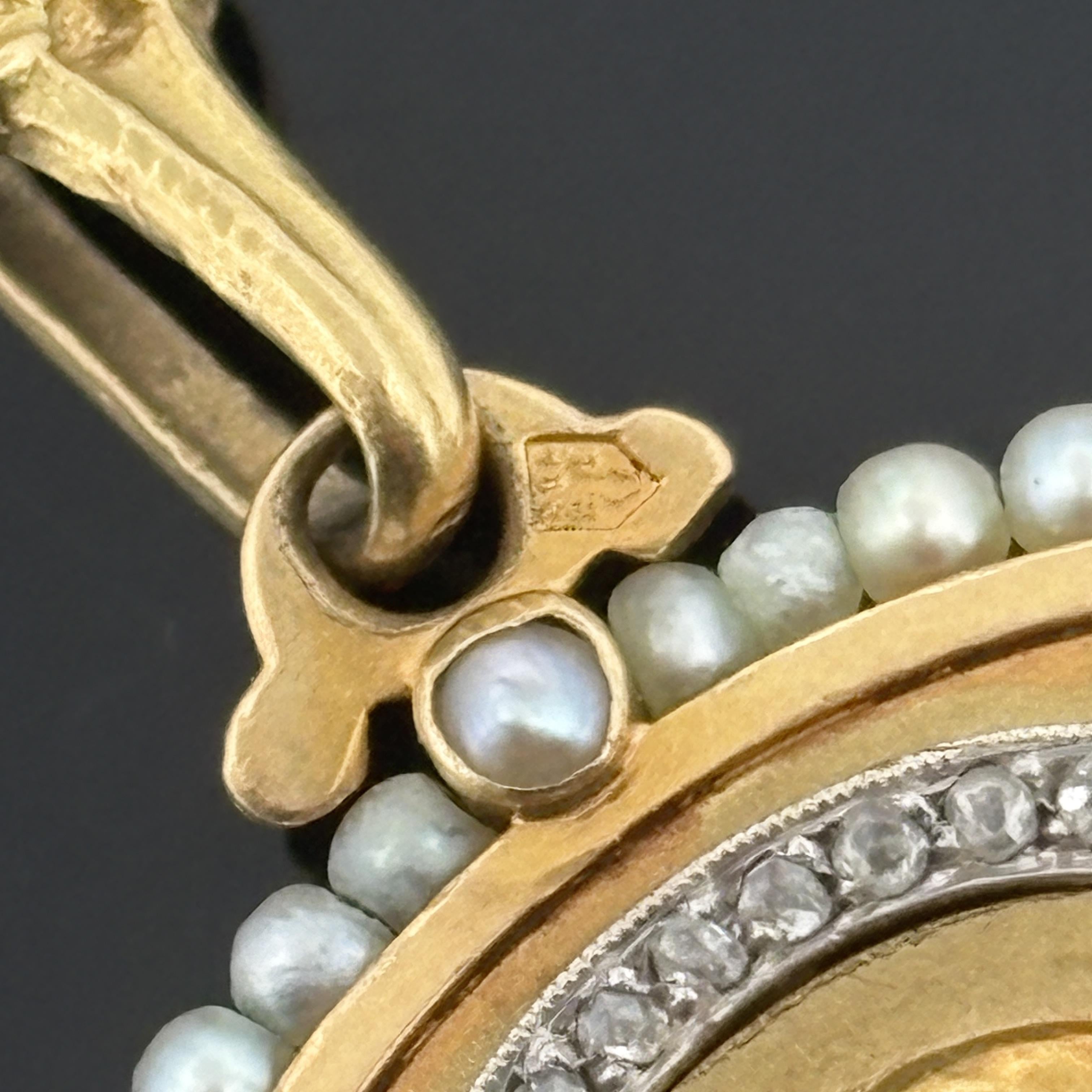 Vintage St. Thérèse of Lisieux 18K Solid Gold Medal, Diamond Halo & Seed Pearls