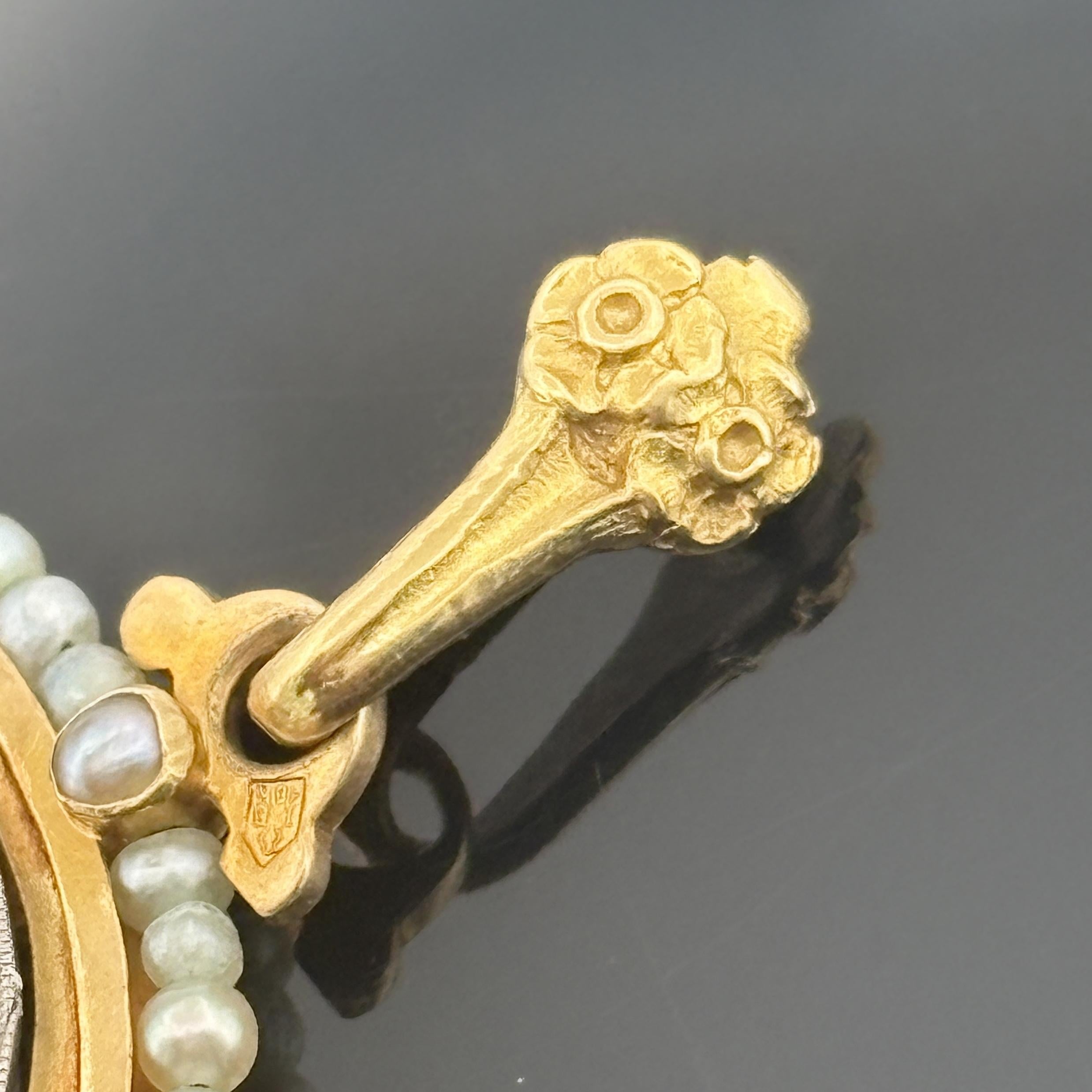 Vintage St. Thérèse of Lisieux 18K Solid Gold Medal, Diamond Halo & Seed Pearls