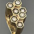 Mid-Century Modern Diamond Honeycomb Cluster Ring with Black Enamel, 14k Gold