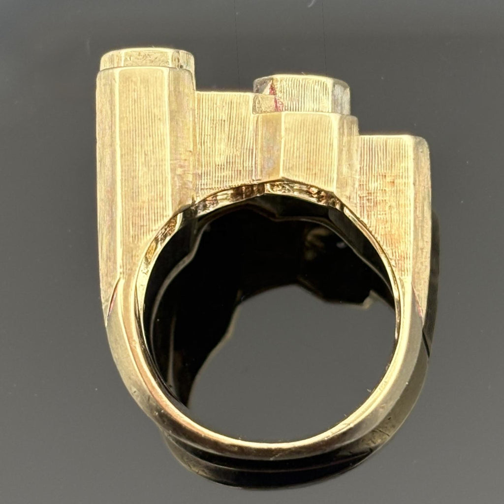 Mid-Century Modern Diamond Honeycomb Cluster Ring with Black Enamel, 14k Gold