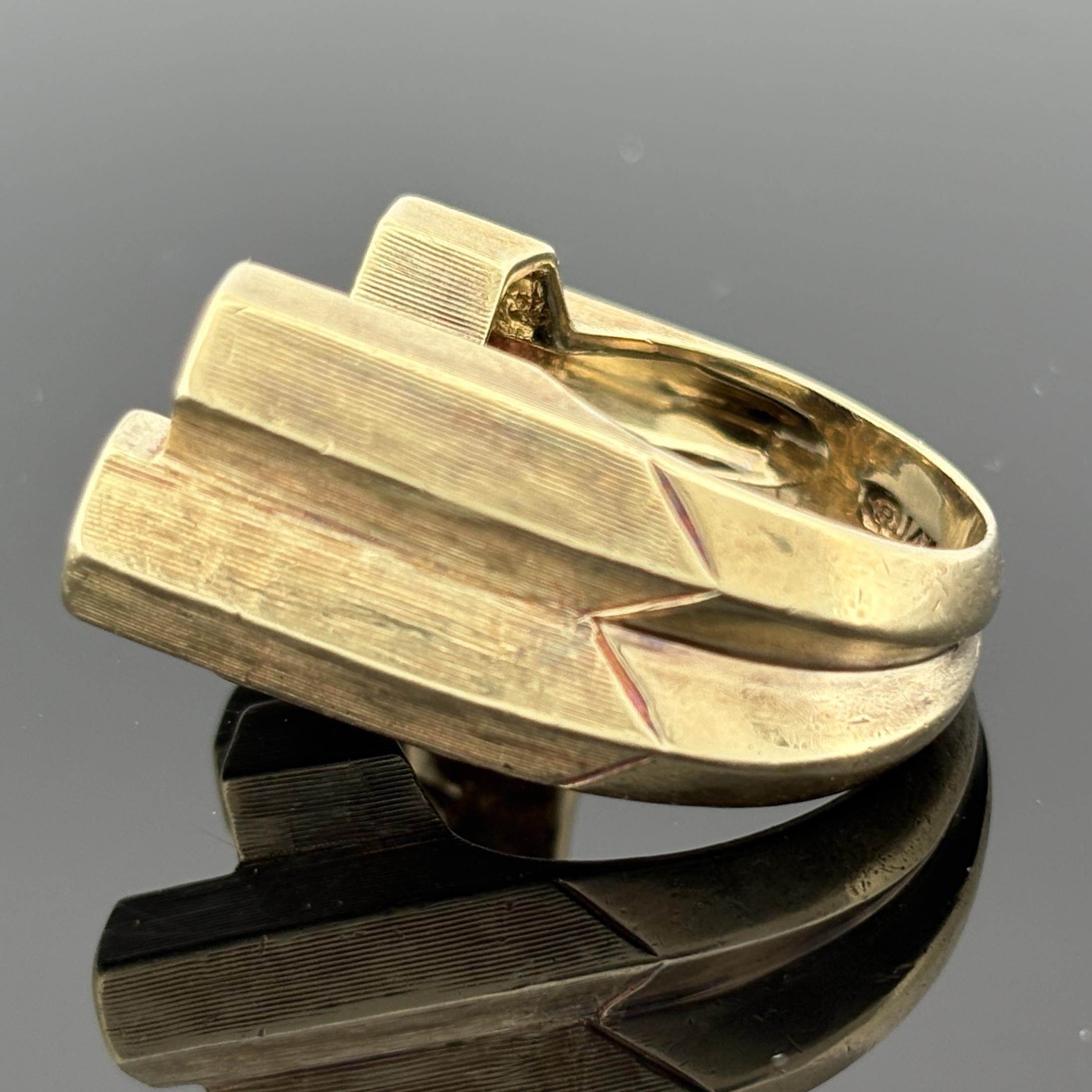 Mid-Century Modern Diamond Honeycomb Cluster Ring with Black Enamel, 14k Gold