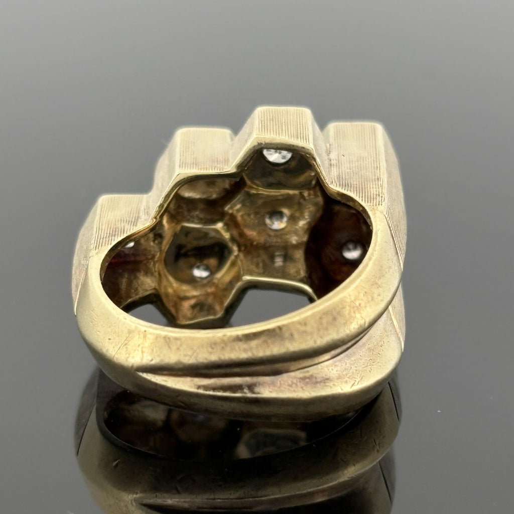 Mid-Century Modern Diamond Honeycomb Cluster Ring with Black Enamel, 14k Gold