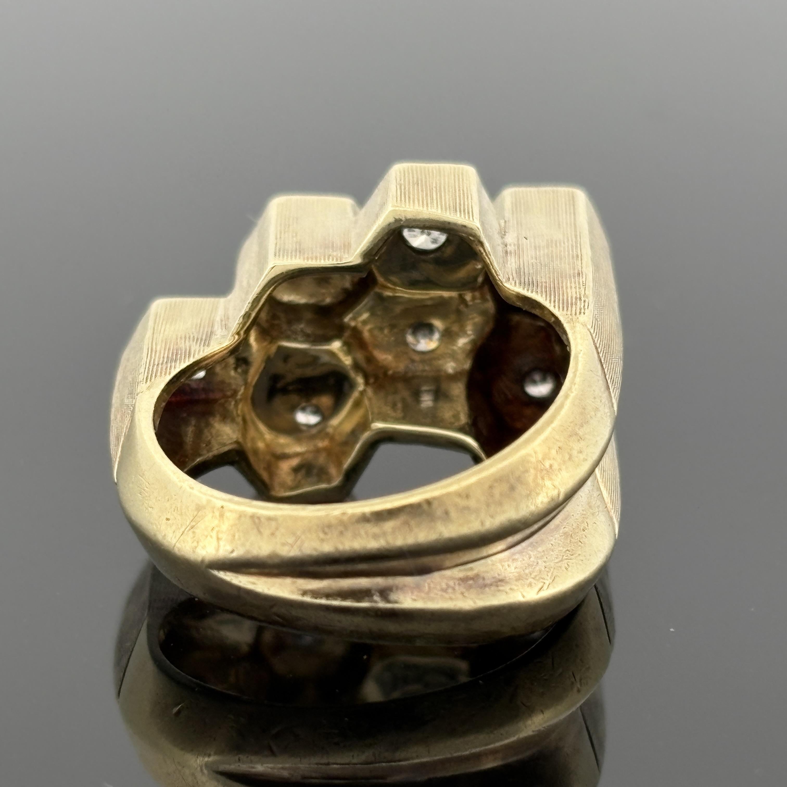 Mid-Century Modern Diamond Honeycomb Cluster Ring with Black Enamel, 14k Gold