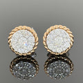 Royal Diamond Cluster Rope Frame Studs in 14k Rose & White Gold - 9.75mm