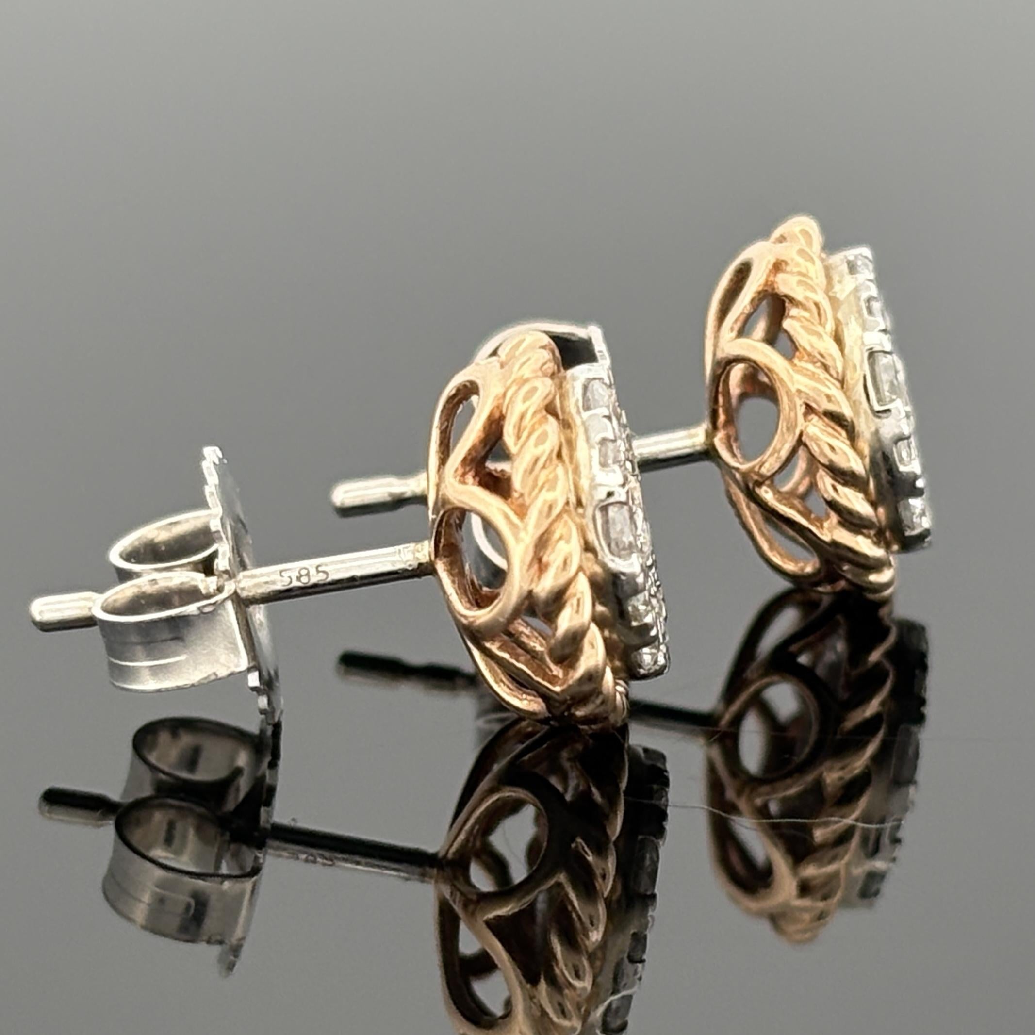 Royal Diamond Cluster Rope Frame Studs in 14k Rose & White Gold - 9.75mm