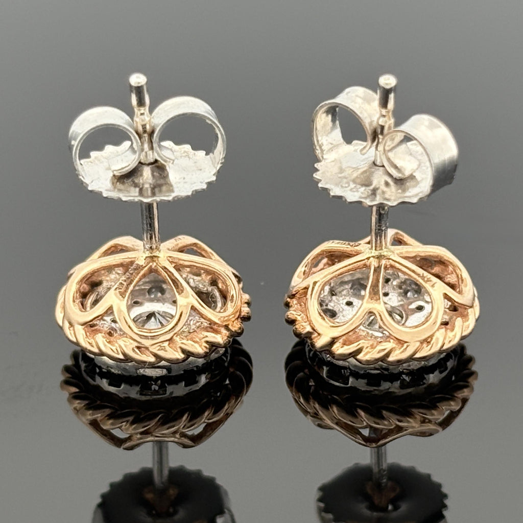 Royal Diamond Cluster Rope Frame Studs in 14k Rose & White Gold - 9.75mm