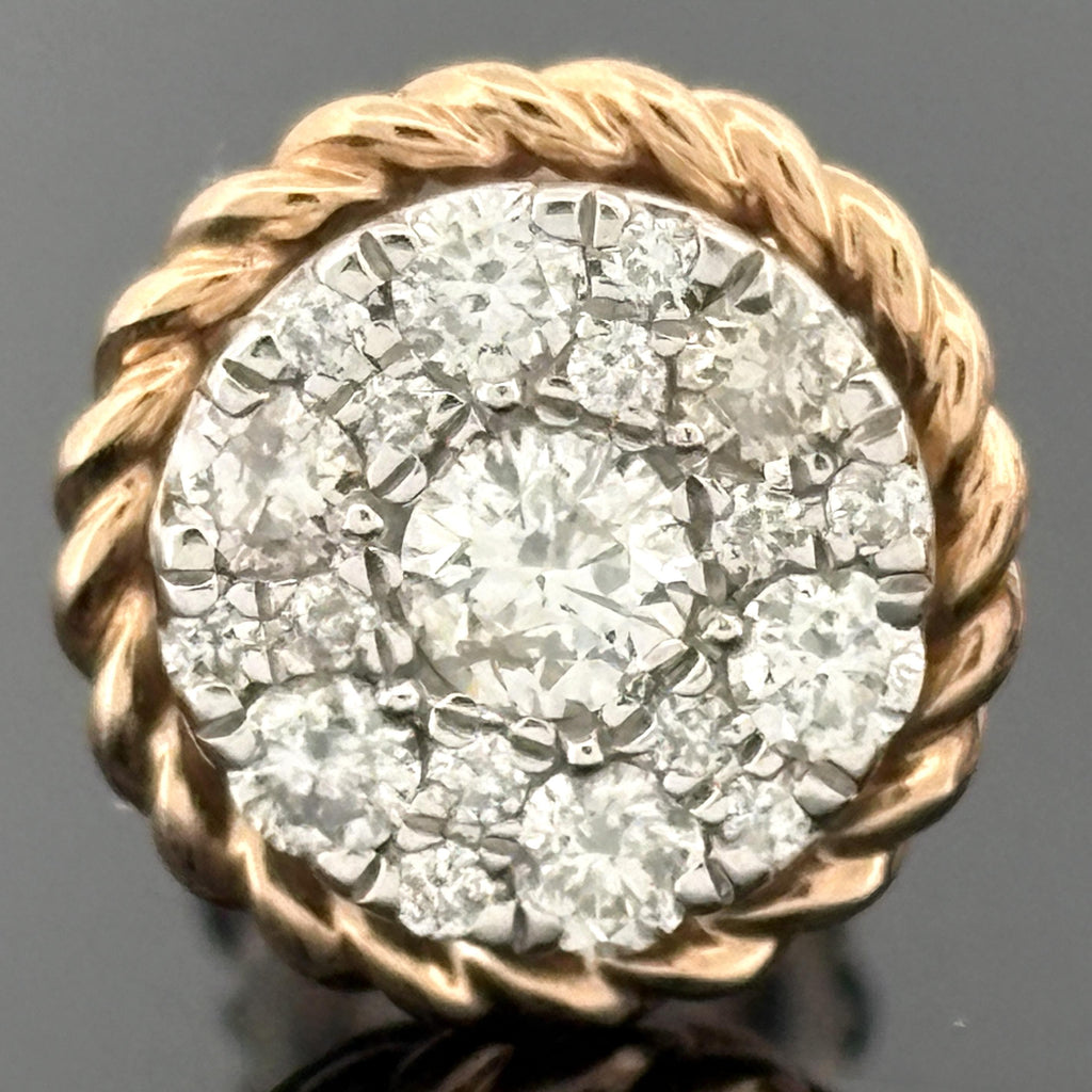 Royal Diamond Cluster Rope Frame Studs in 14k Rose & White Gold - 9.75mm