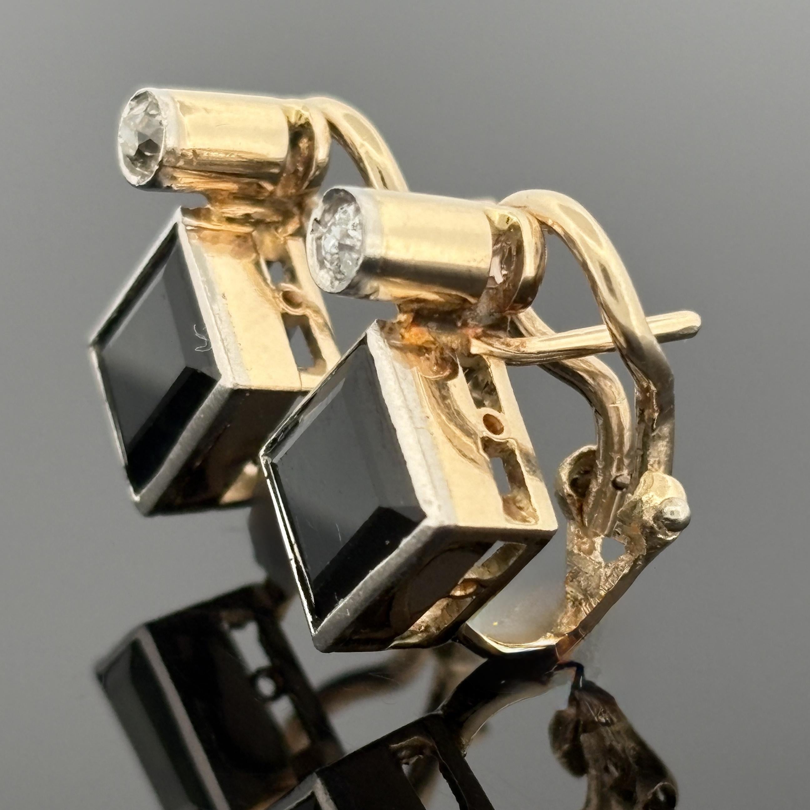Vintage Modernist Tourmaline & Old Mine Cut Diamond Earrings 14k Gold