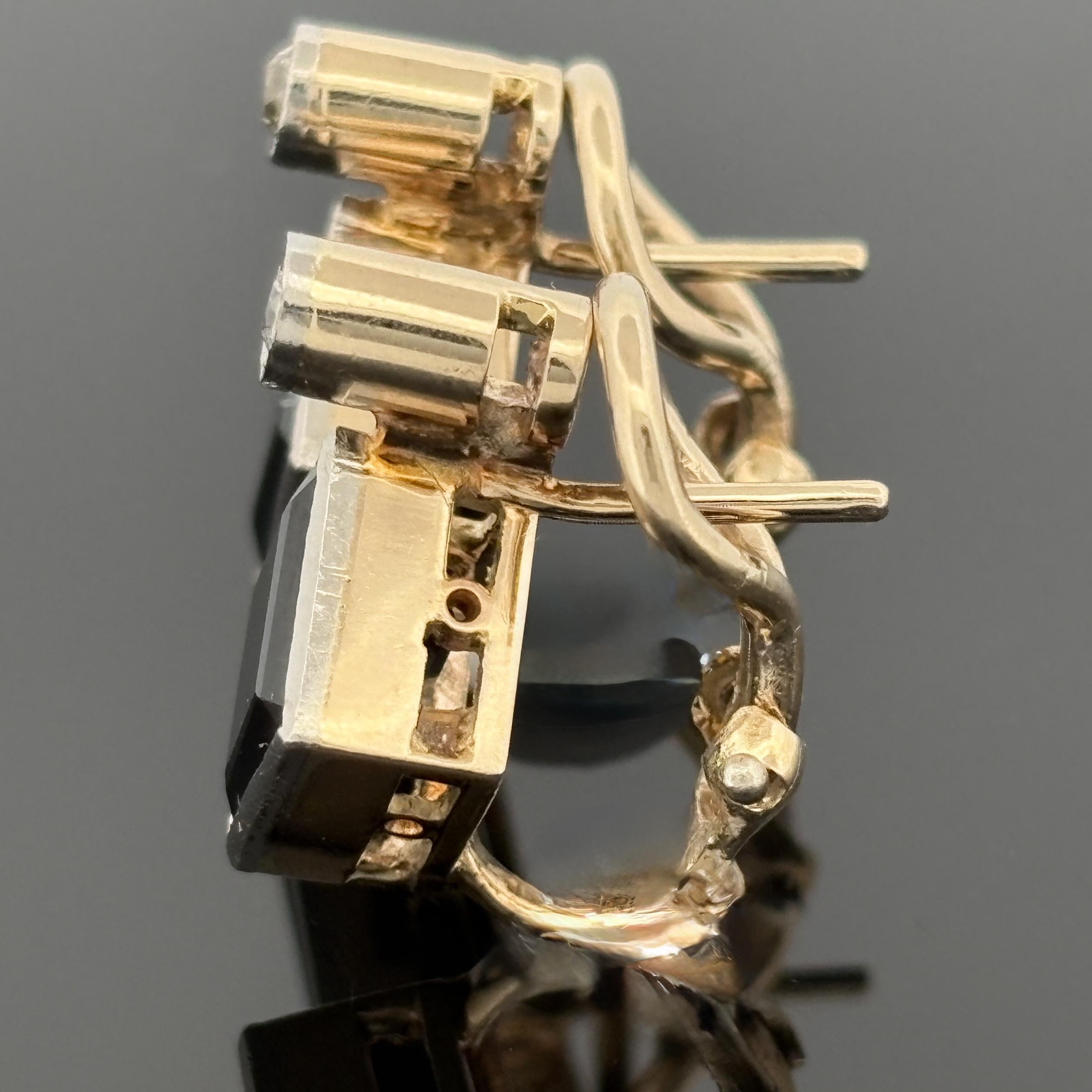 Vintage Modernist Tourmaline & Old Mine Cut Diamond Earrings 14k Gold