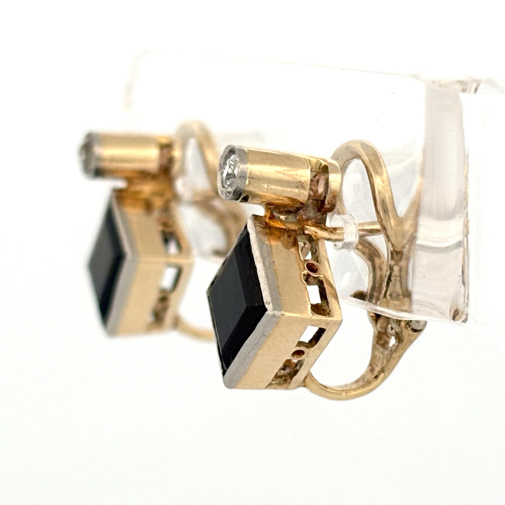 Vintage Modernist Tourmaline & Old Mine Cut Diamond Earrings 14k Gold