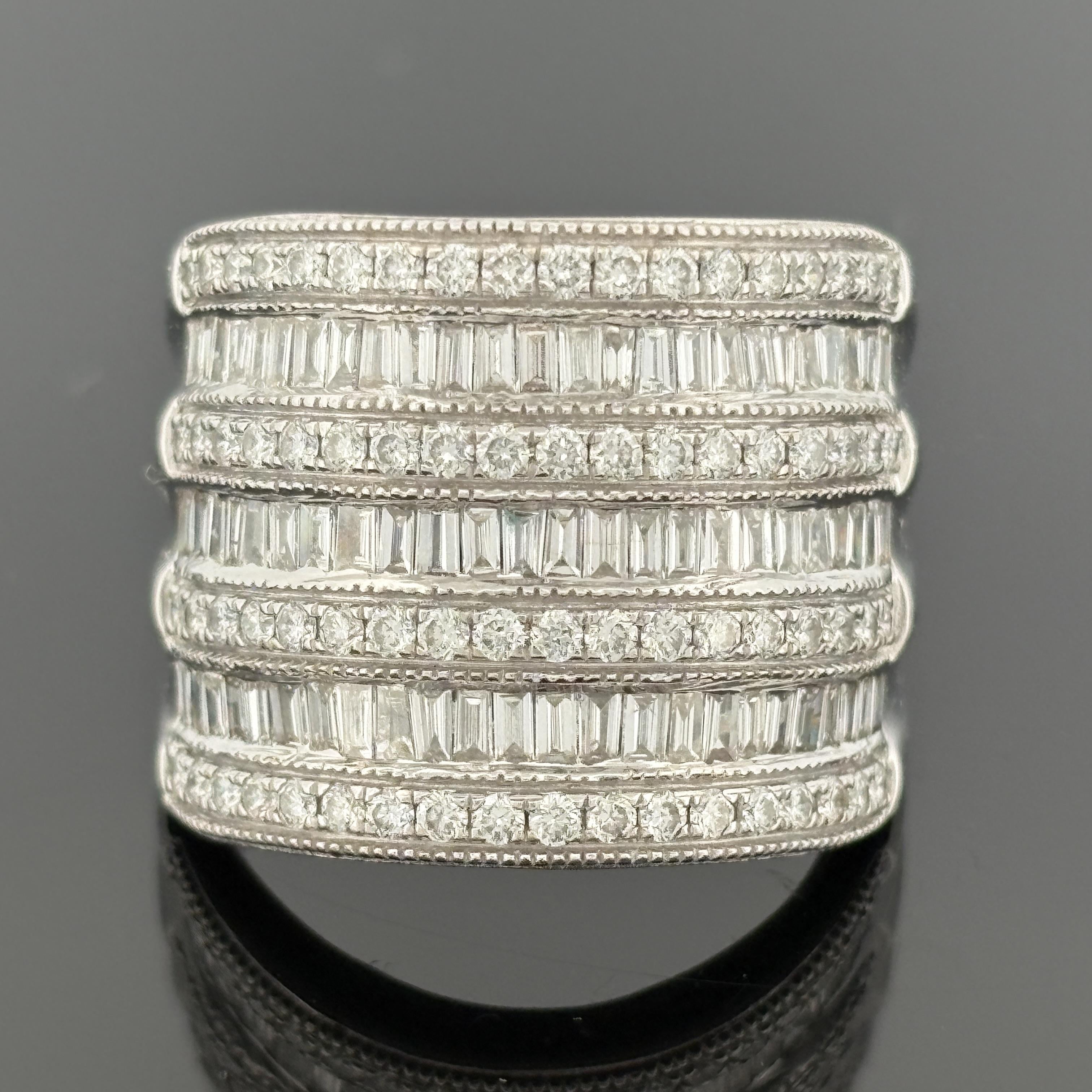 EFFY Wide 7 Row Diamond Baguette Band 14k White Gold, Approx 2.14ctw
