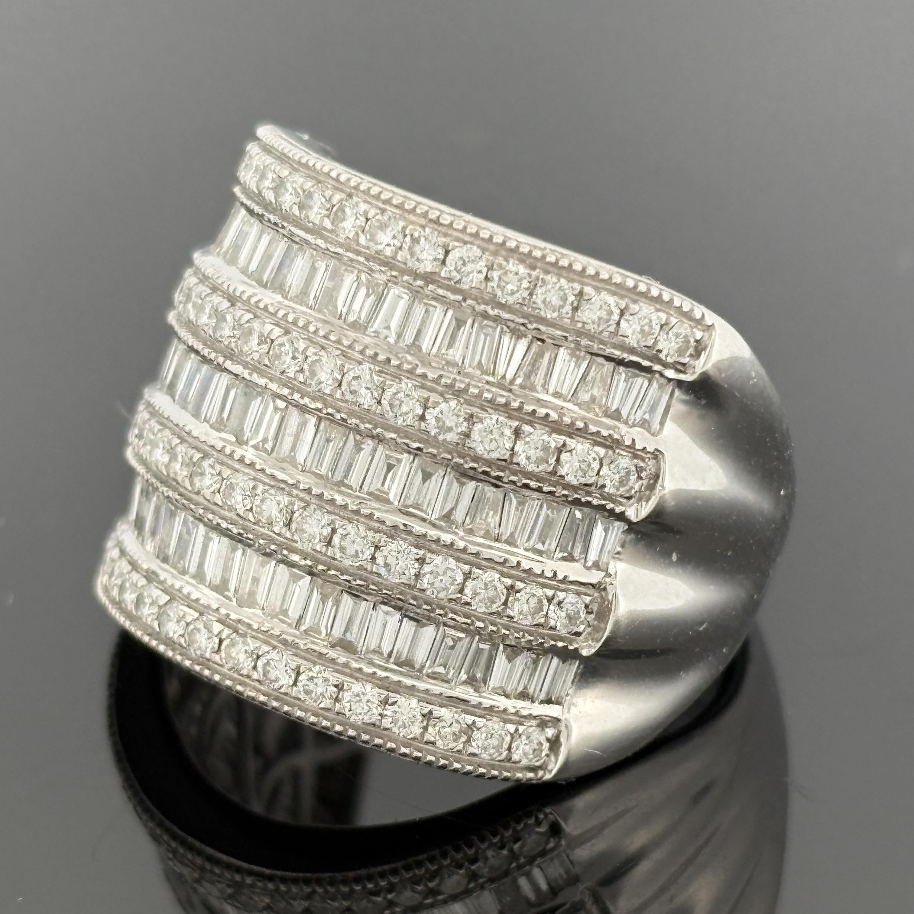 EFFY Wide 7 Row Diamond Baguette Band 14k White Gold, Approx 2.14ctw