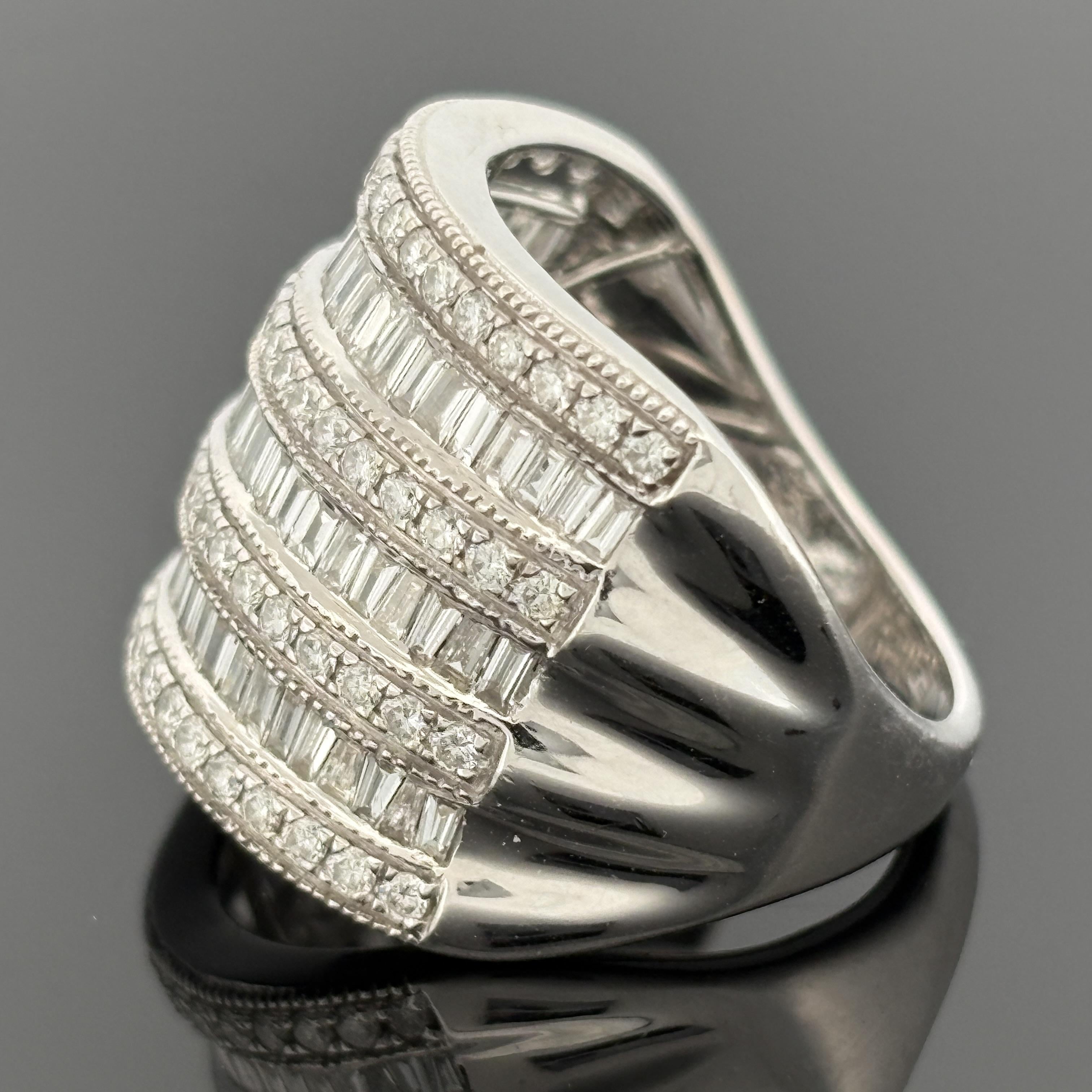EFFY Wide 7 Row Diamond Baguette Band 14k White Gold, Approx 2.14ctw