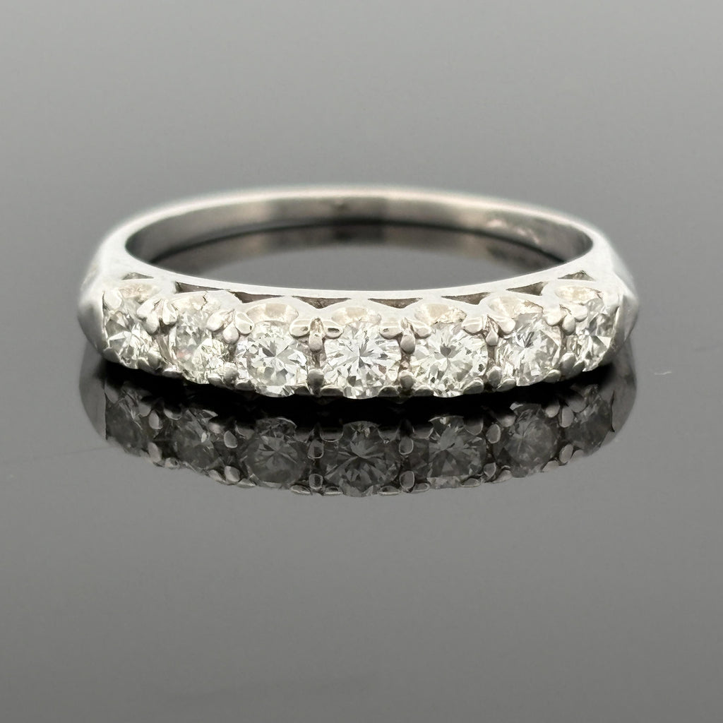 Vintage 1950s Mid-Century Platinum Diamond Band – Fishtail Set, 0.50ctw, Sz 7.25