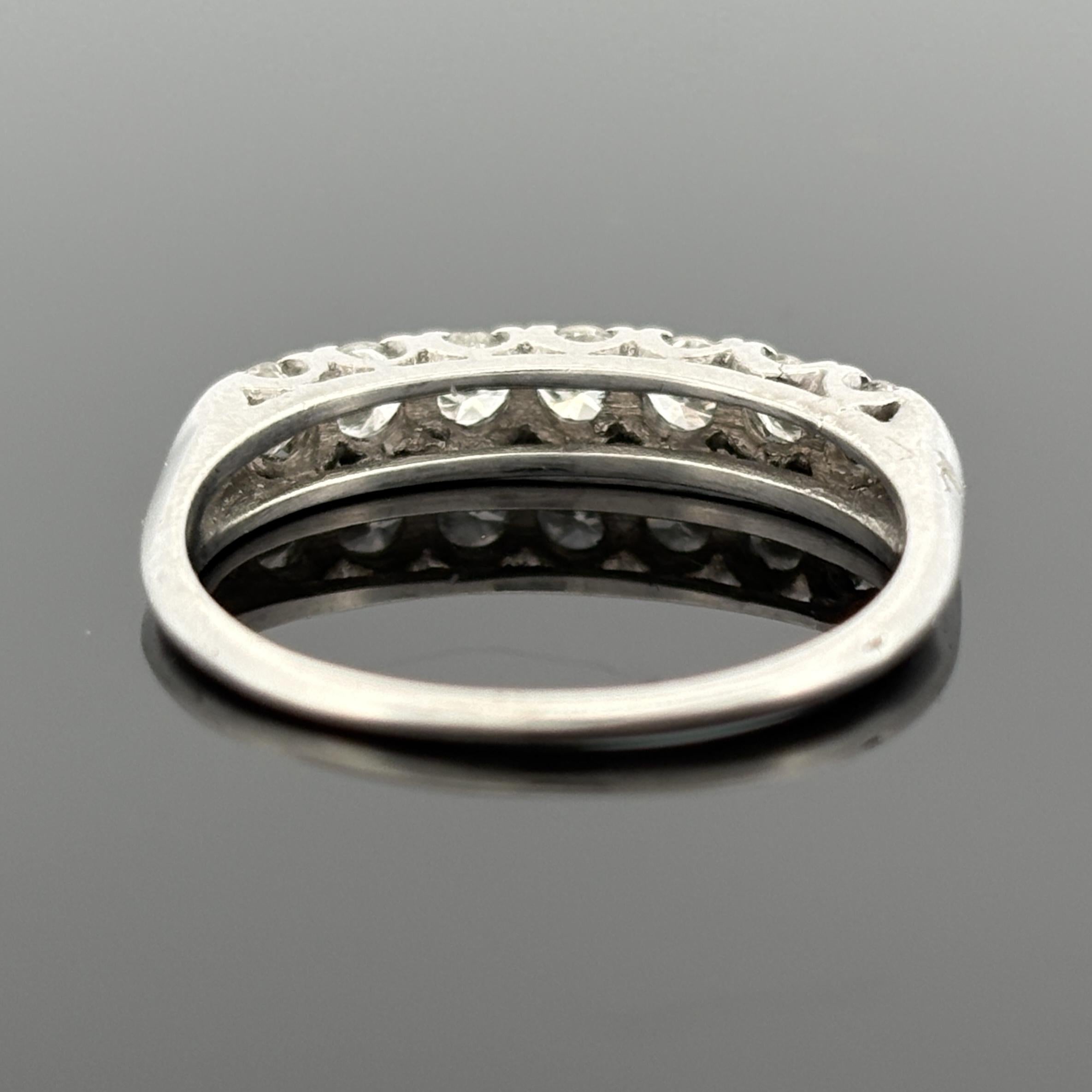 Vintage 1950s Mid-Century Platinum Diamond Band – Fishtail Set, 0.50ctw, Sz 7.25