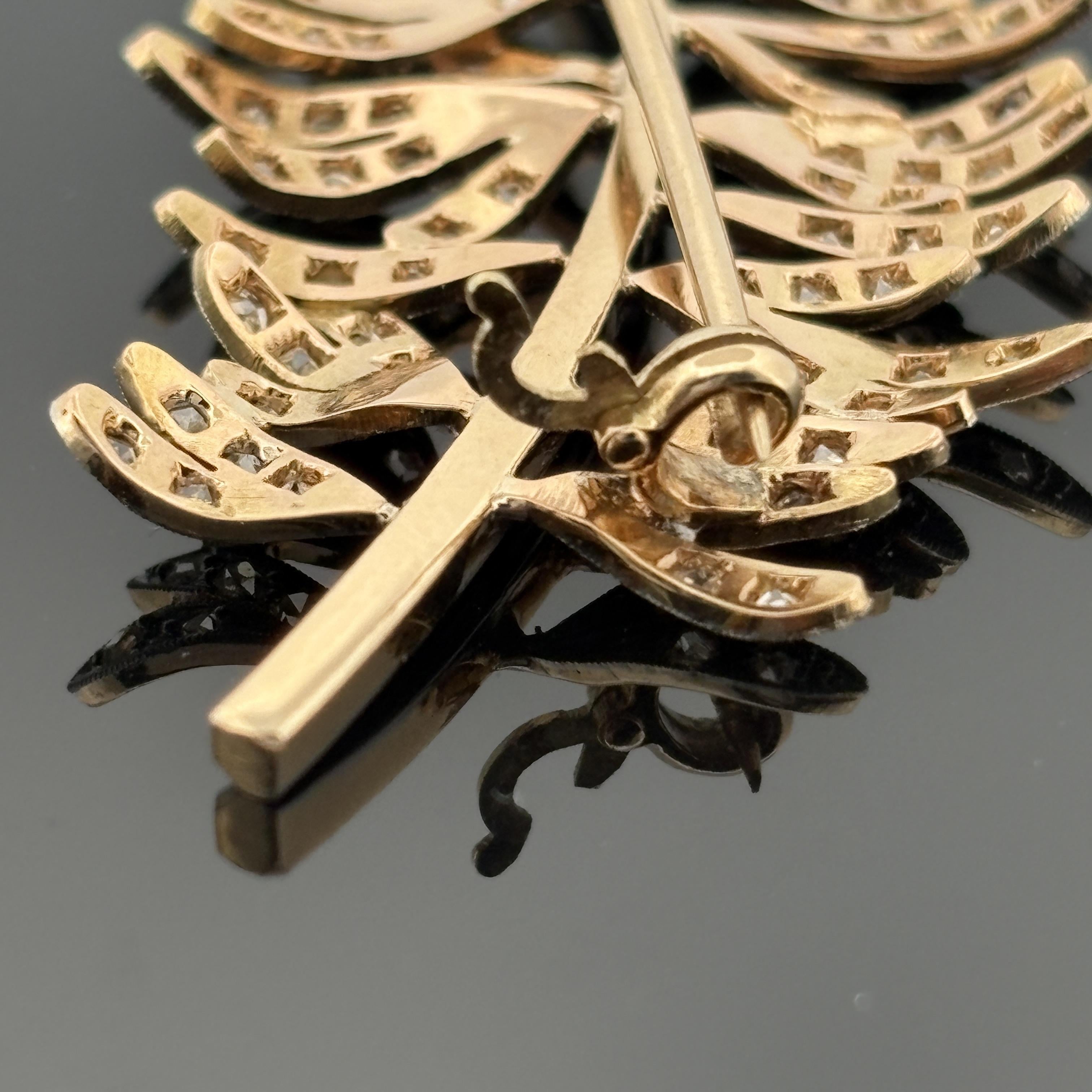 Antique Fern Spray Brooch, Platinum-Topped 18K Gold, Rose Cut Diamonds, Edwardia