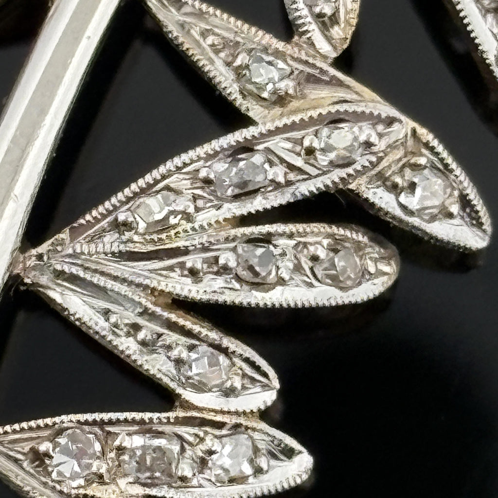 Antique Fern Spray Brooch, Platinum-Topped 18K Gold, Rose Cut Diamonds, Edwardia