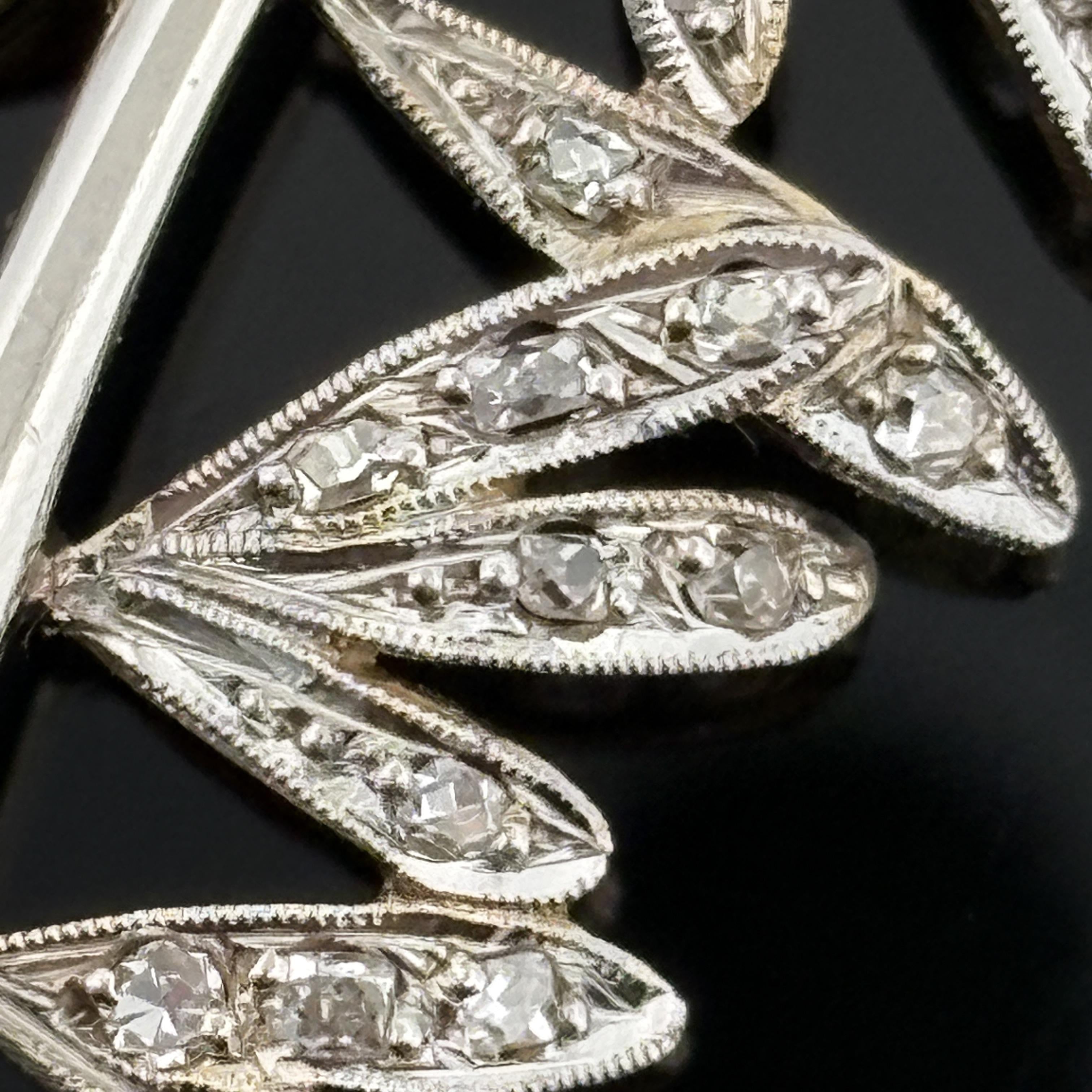 Antique Fern Spray Brooch, Platinum-Topped 18K Gold, Rose Cut Diamonds, Edwardia