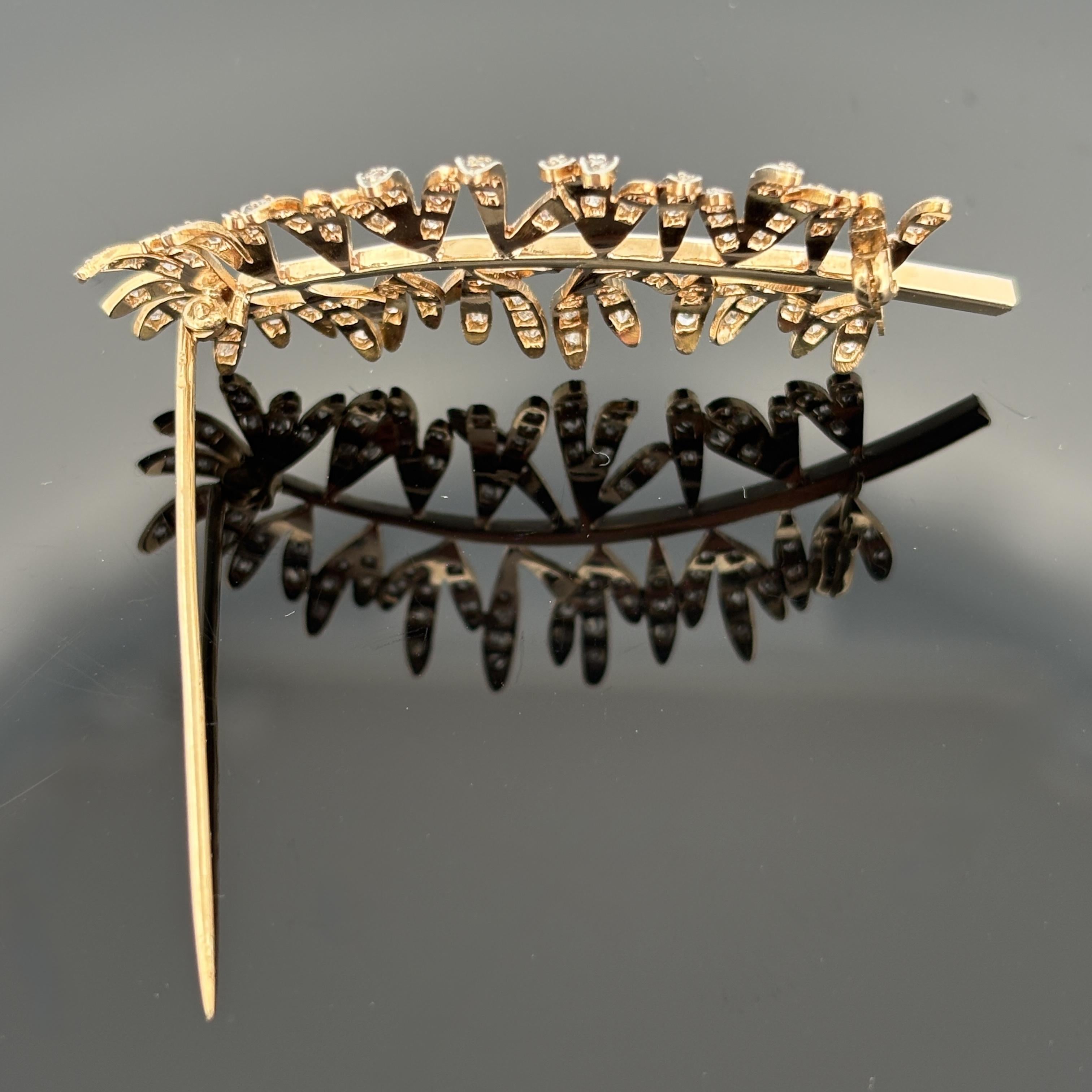 Antique Fern Spray Brooch, Platinum-Topped 18K Gold, Rose Cut Diamonds, Edwardia
