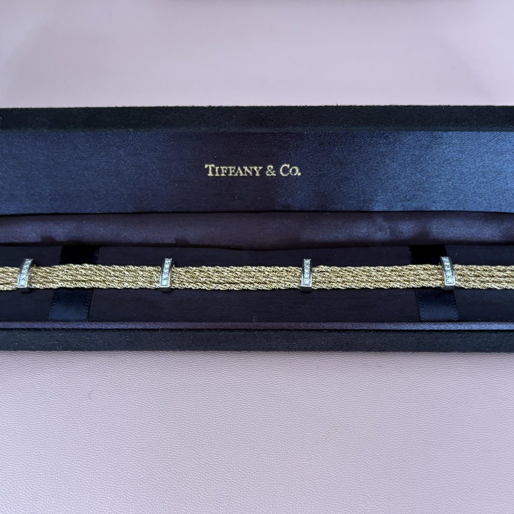 Vintage Tiffany & Co. 18K Gold, Platinum & Diamond Rope Bracelet, 1980s