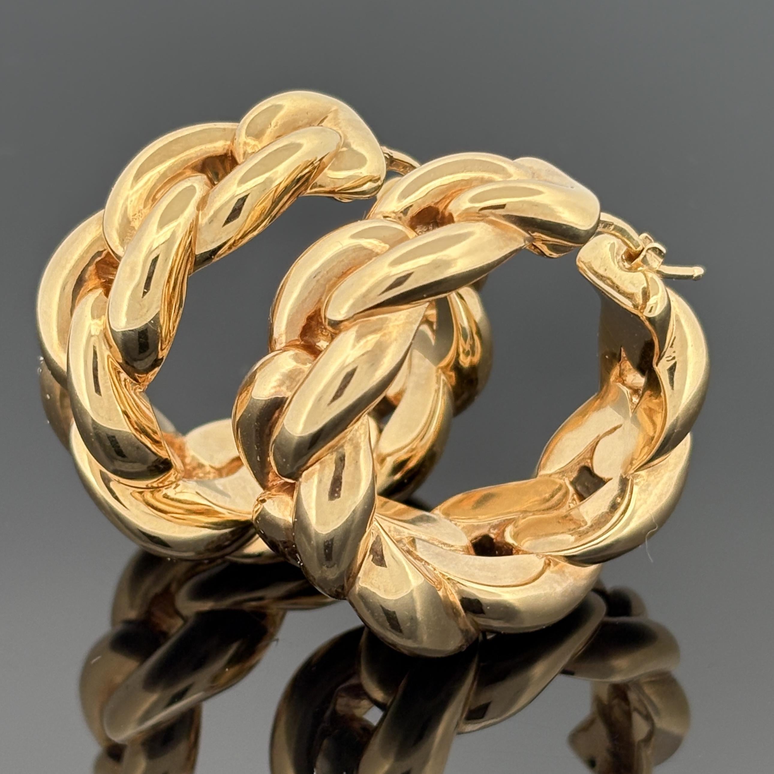 Vintage 18k Yellow Gold Large Curb Link Hoop Earrings by Il Gioiello
