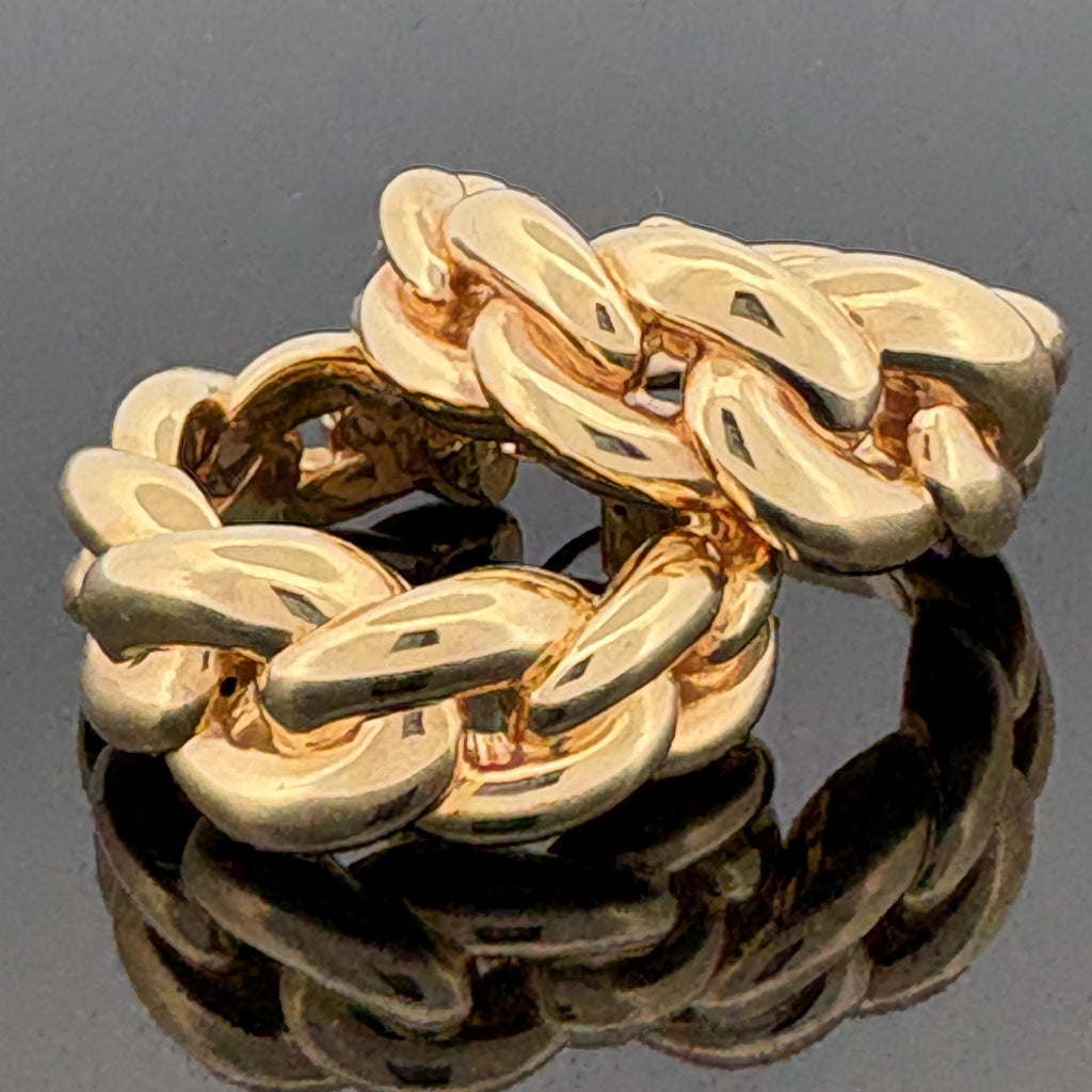 Vintage 18k Yellow Gold Large Curb Link Hoop Earrings by Il Gioiello