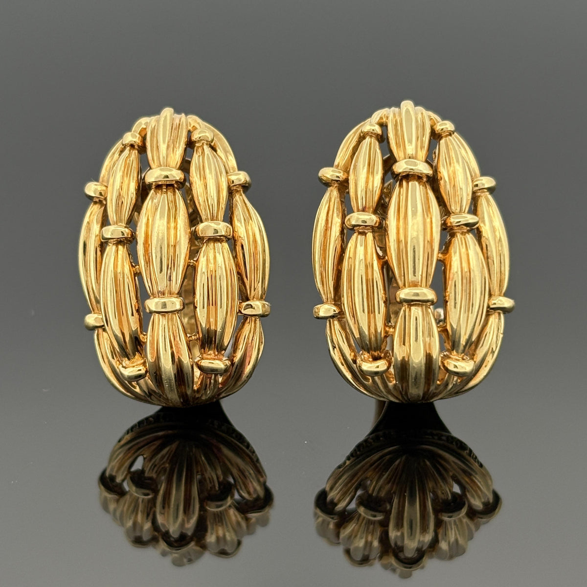 Tiffany & Co. 1992 18K Gold Woven Fluted Dome Clip Earrings