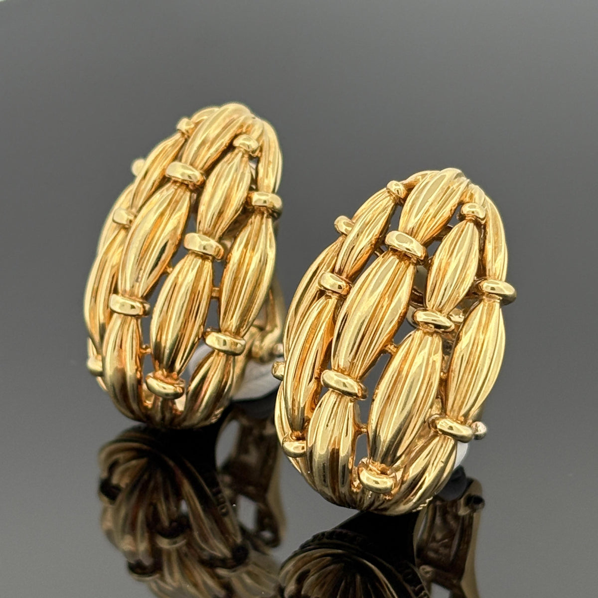 Tiffany & Co. 1992 18K Gold Woven Fluted Dome Clip Earrings