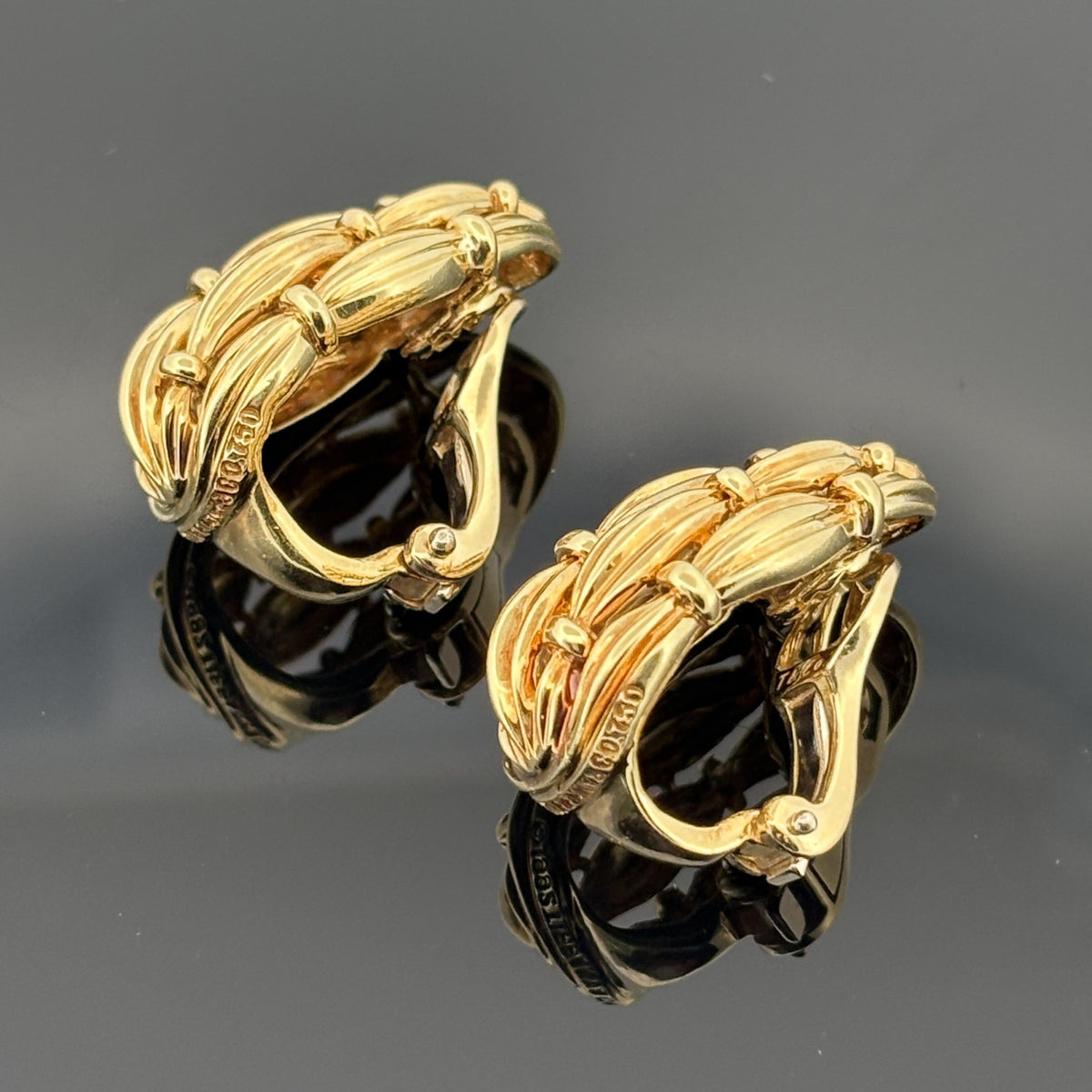 Tiffany & Co. 1992 18K Gold Woven Fluted Dome Clip Earrings