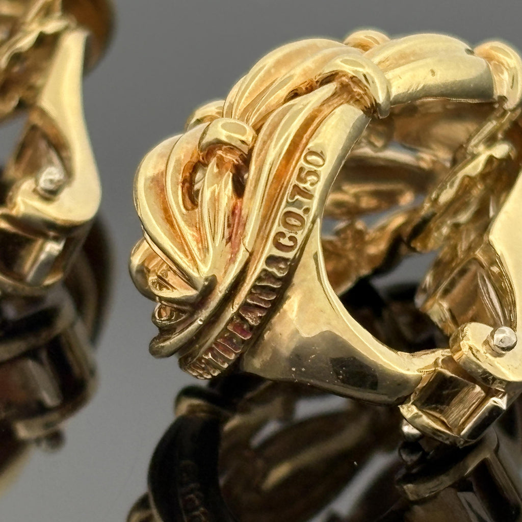 Tiffany & Co. 1992 18K Gold Woven Fluted Dome Clip Earrings