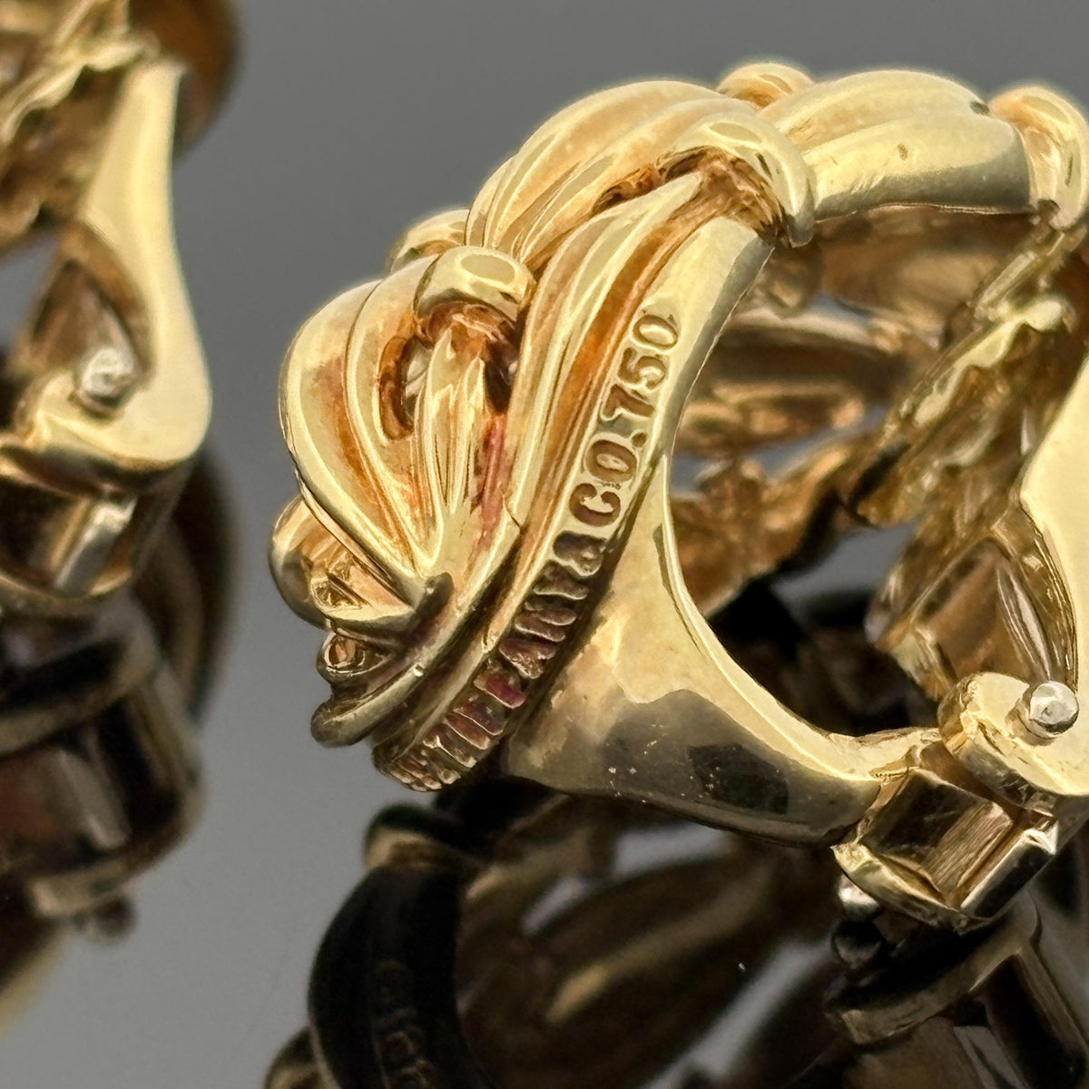 Tiffany & Co. 1992 18K Gold Woven Fluted Dome Clip Earrings