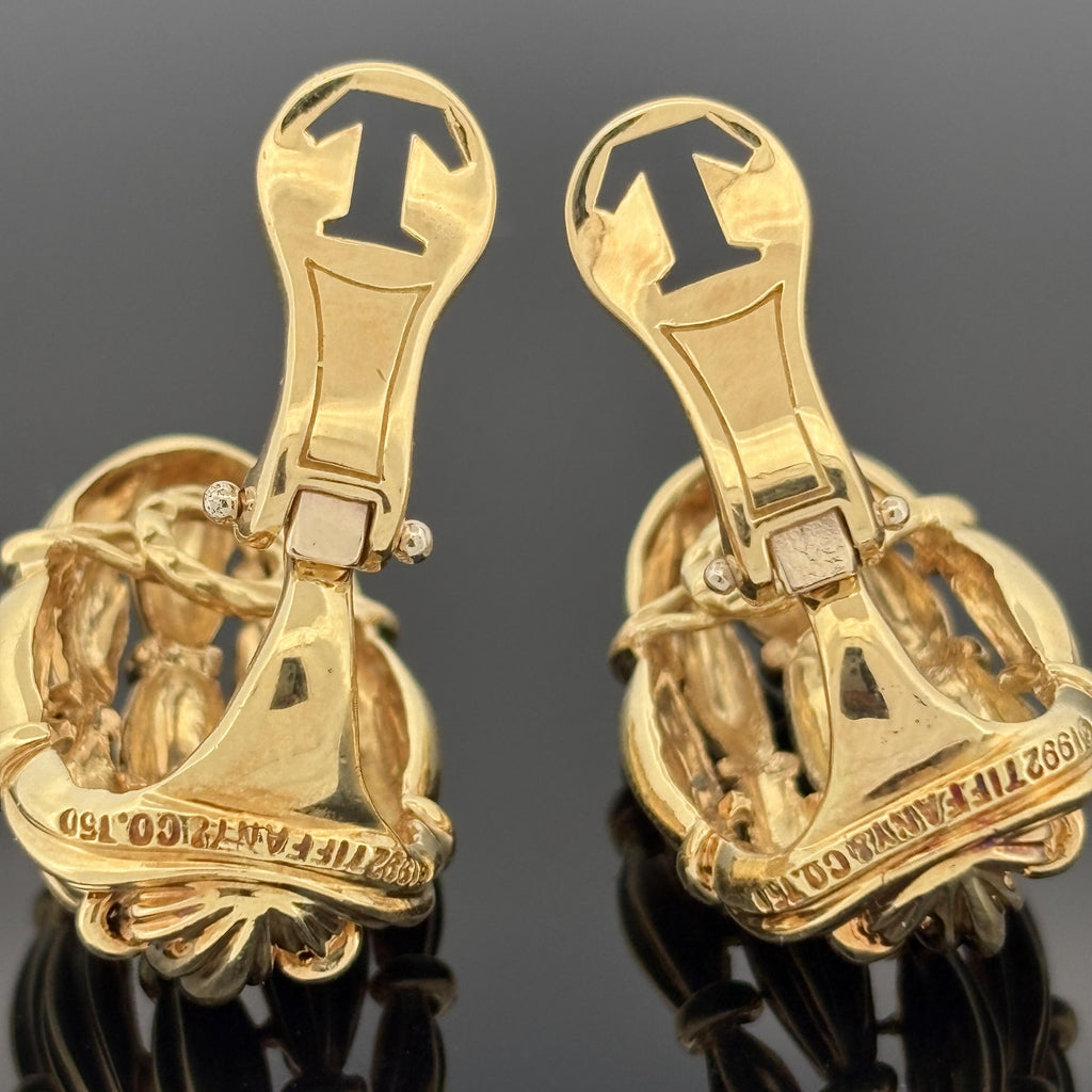 Tiffany & Co. 1992 18K Gold Woven Fluted Dome Clip Earrings