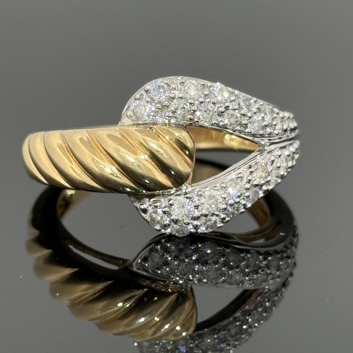 Vintage 90's Diamond Pavé Cable Buckle Ring ~0.76ctw