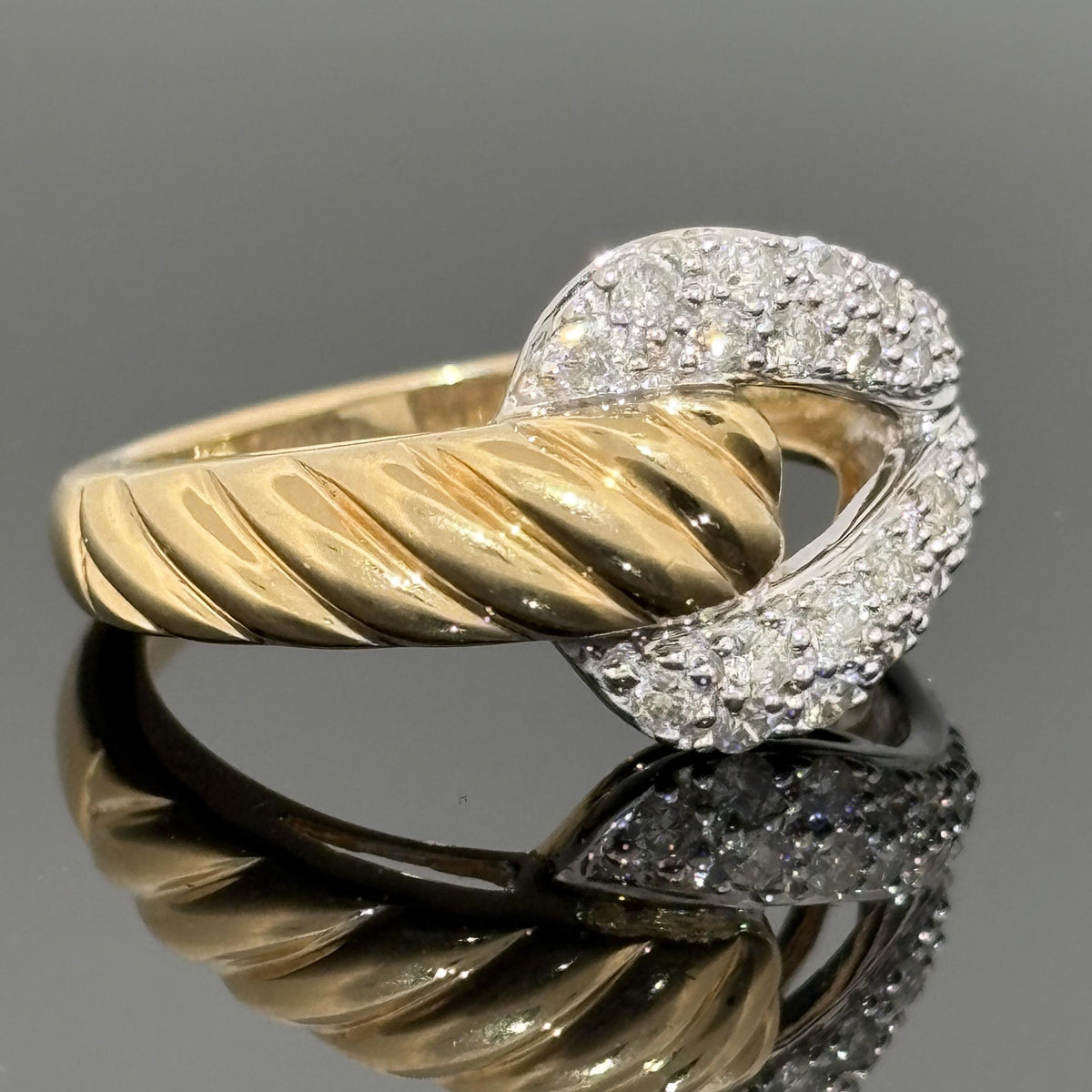 Vintage 90's Diamond Pavé Cable Buckle Ring ~0.76ctw