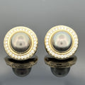 Tahitian Pearl 9.5mm and Diamond 14k Yellow Gold Earrings — Halo Set Studs