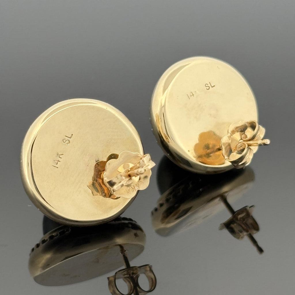 Tahitian Pearl 9.5mm and Diamond 14k Yellow Gold Earrings — Halo Set Studs