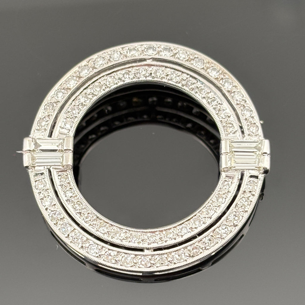 Vintage Mid-Century 14K White Gold Diamond Circle Brooch/Pendant ~1.73ctw