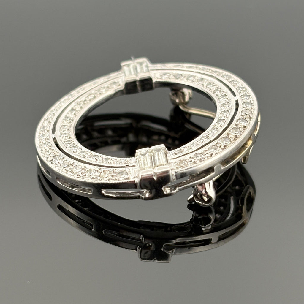Vintage Mid-Century 14K White Gold Diamond Circle Brooch/Pendant ~1.73ctw