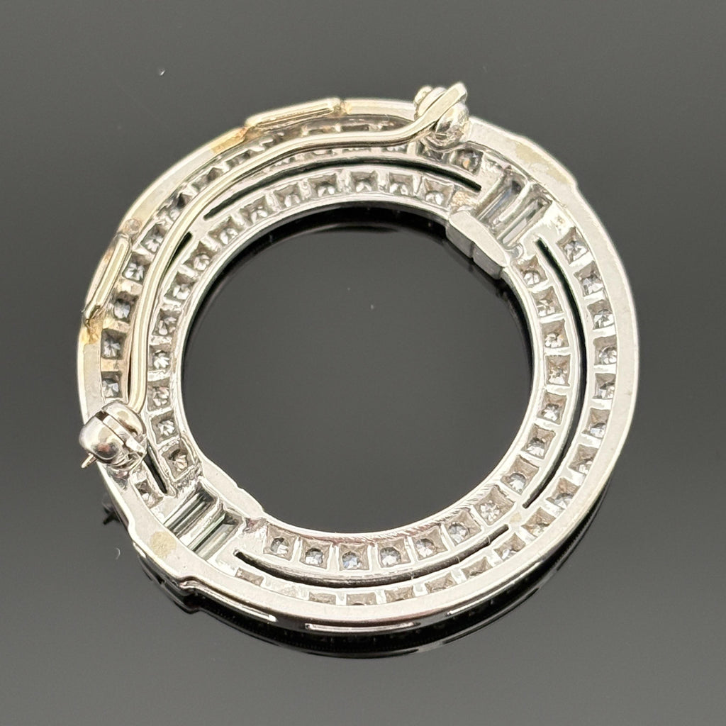 Vintage Mid-Century 14K White Gold Diamond Circle Brooch/Pendant ~1.73ctw