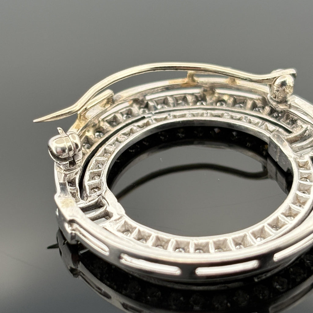 Vintage Mid-Century 14K White Gold Diamond Circle Brooch/Pendant ~1.73ctw