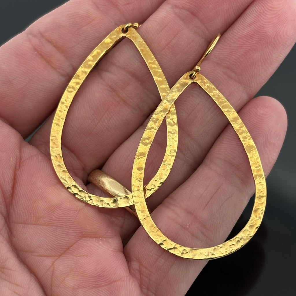 Ippolita Classico Large Open Teardrop Hammered Earrings, 18k Yellow Gold 9.9g