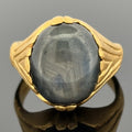 Unheated 13.65 Carat Sapphire Ring in Hand-Carved 23.6K Gold, Unisex