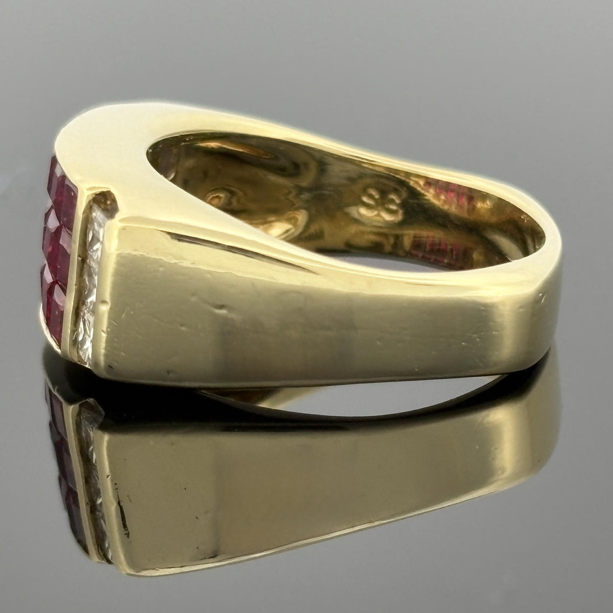 Estate 18K Yellow Gold Invisible Set Ruby & Diamond Cocktail Ring — 2.28ctw