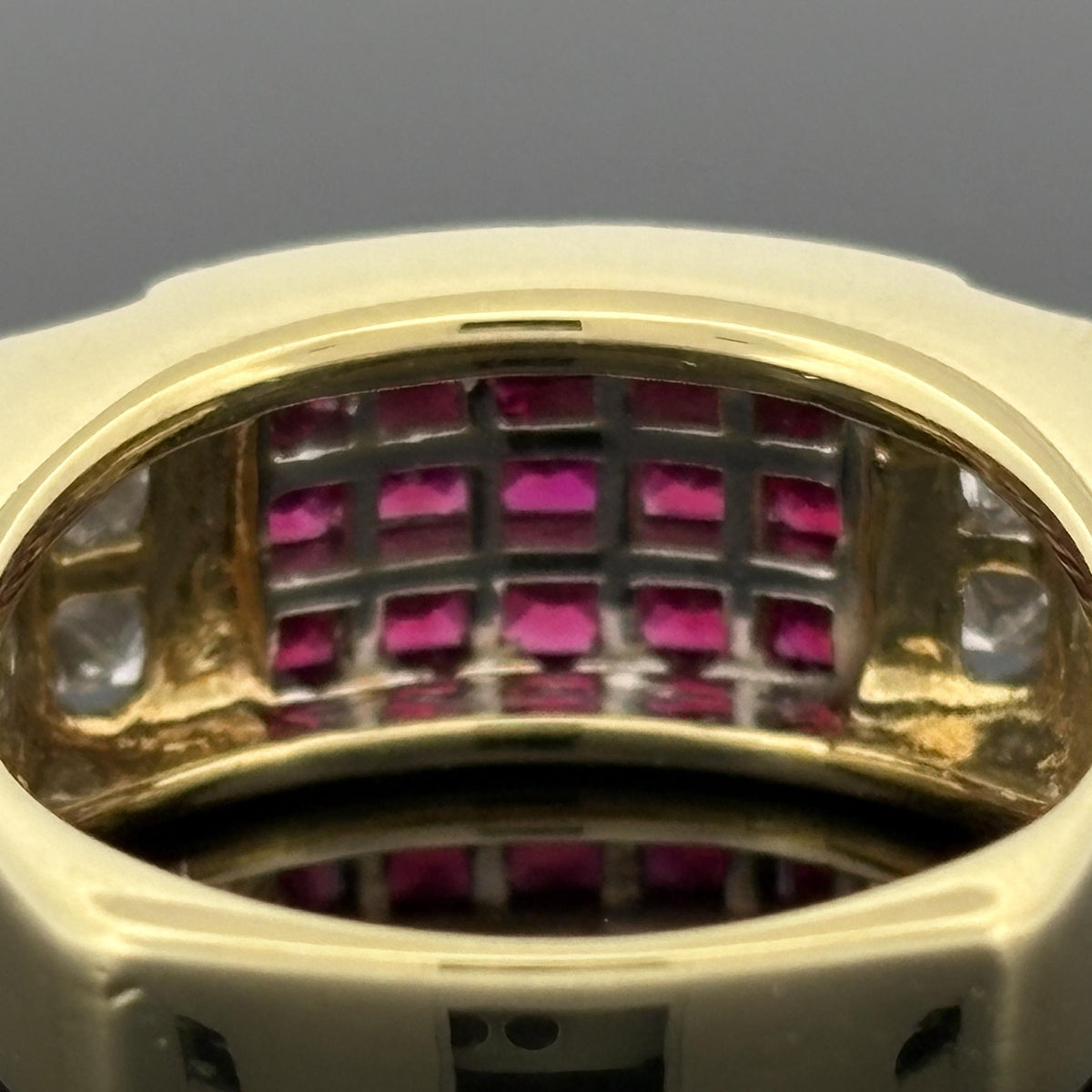 Estate 18K Yellow Gold Invisible Set Ruby & Diamond Cocktail Ring — 2.28ctw