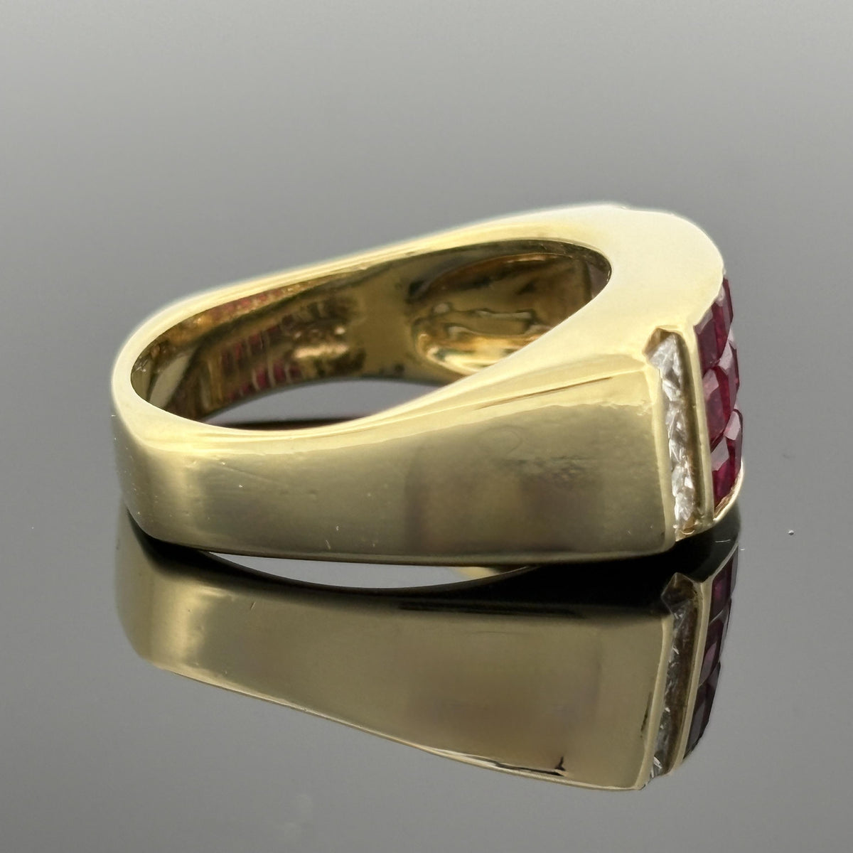 Estate 18K Yellow Gold Invisible Set Ruby & Diamond Cocktail Ring — 2.28ctw