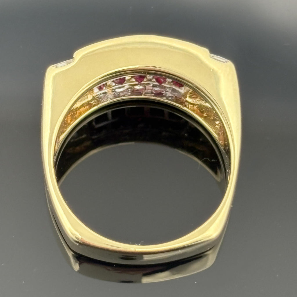 Estate 18K Yellow Gold Invisible Set Ruby & Diamond Cocktail Ring — 2.28ctw