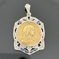 Art Deco Virgin Mary Mystic Rose Medal Pendant Platinum-Topped 18k Gold