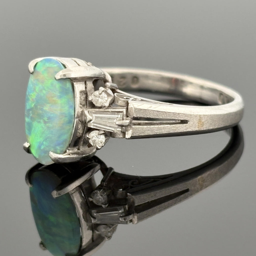 1.10ct Black Opal and 0.25ctw Diamond Platinum Ring
